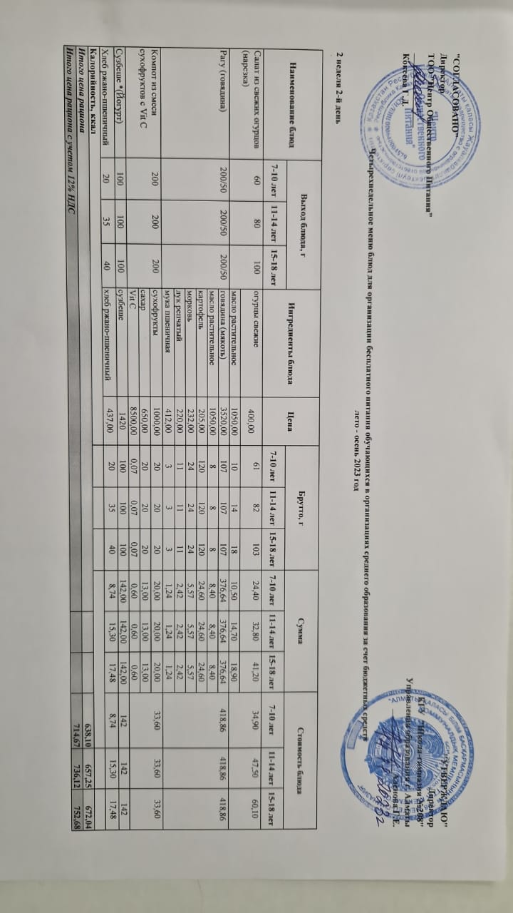 Асхана мәзірі  14.11.2023