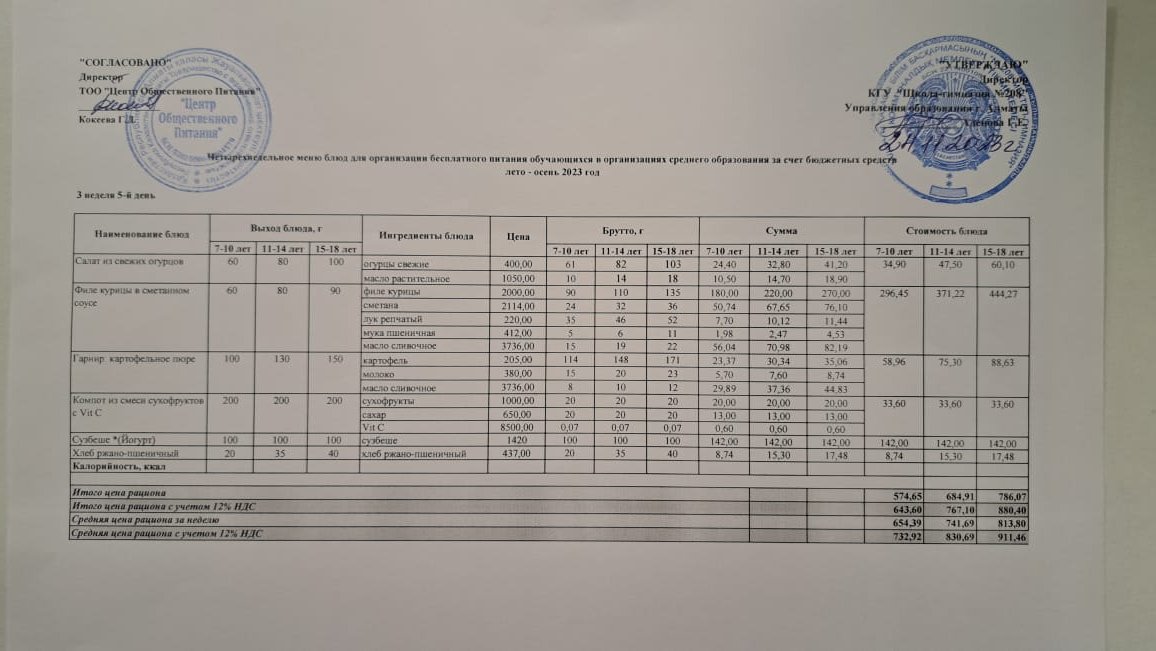 Асхана мәзірі 24.11.2023