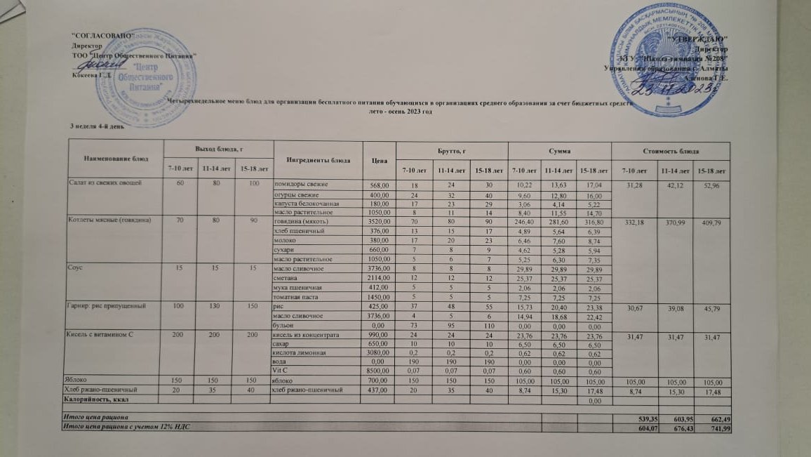 Асхана мәзірі 23.11.2023