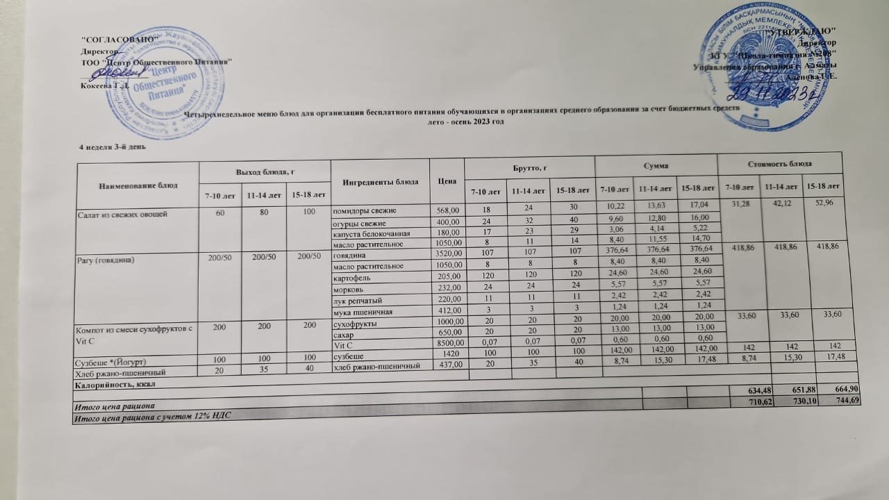 Асхана мәзірі 29.11.2023